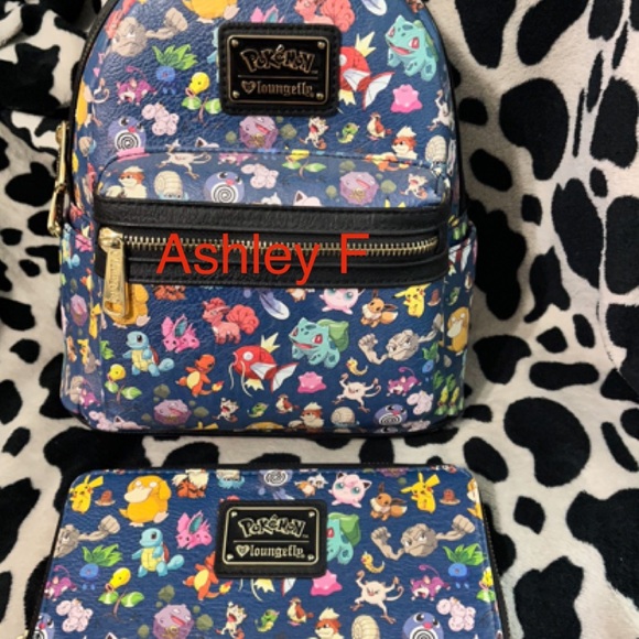 Blue Pokémon 151 loungefly backpack & wallet set used